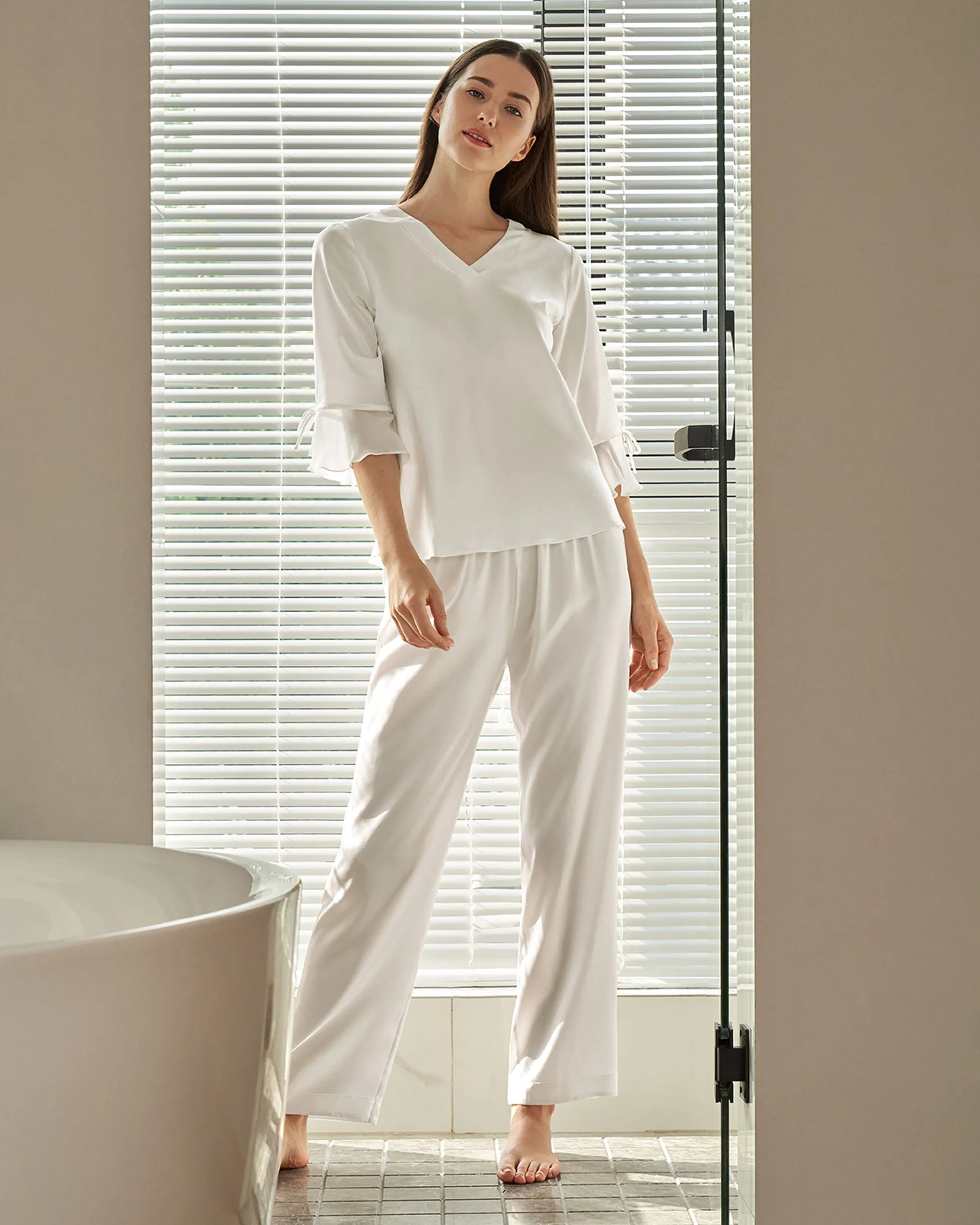 22 Momme Laced  Women Silk Pajama Set
