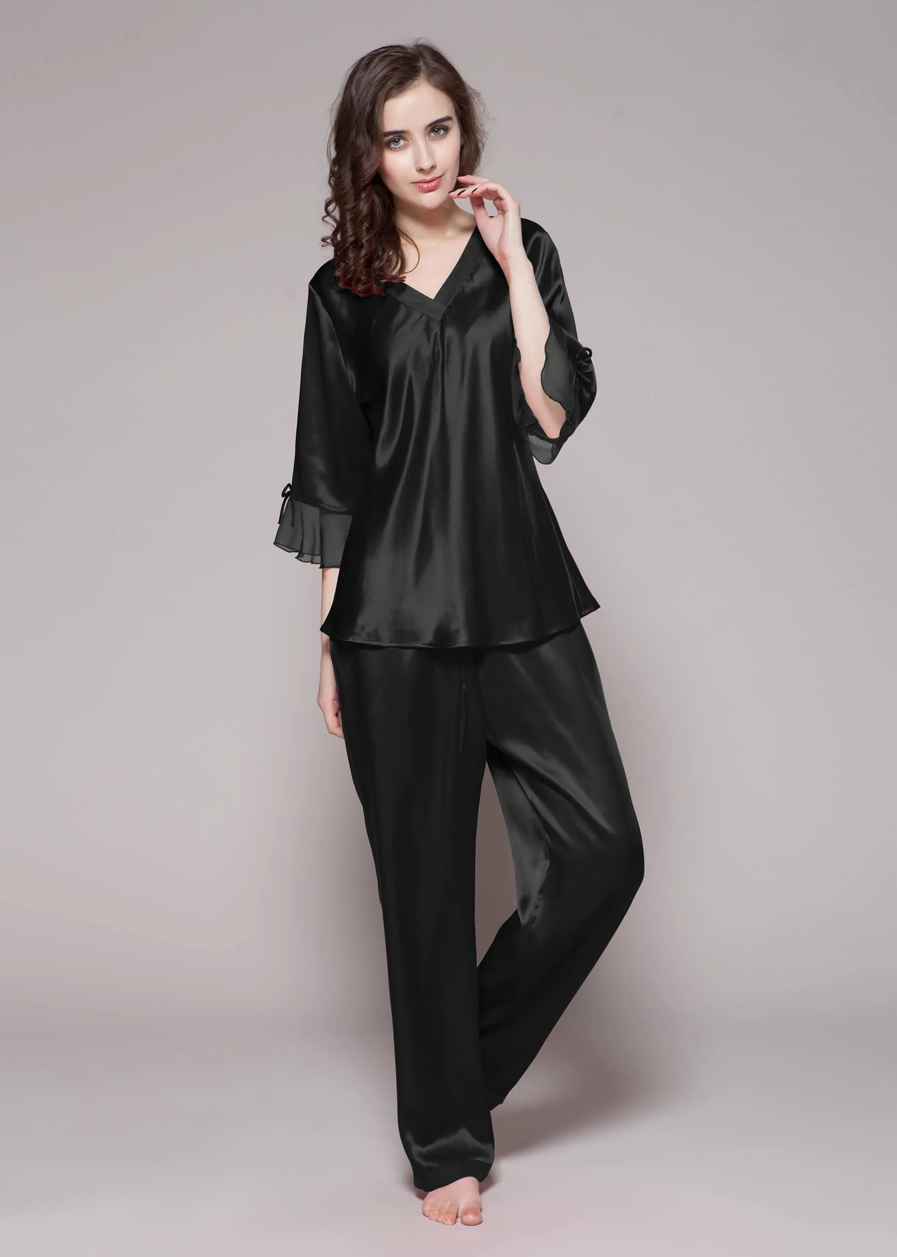 22 Momme Laced  Women Silk Pajama Set
