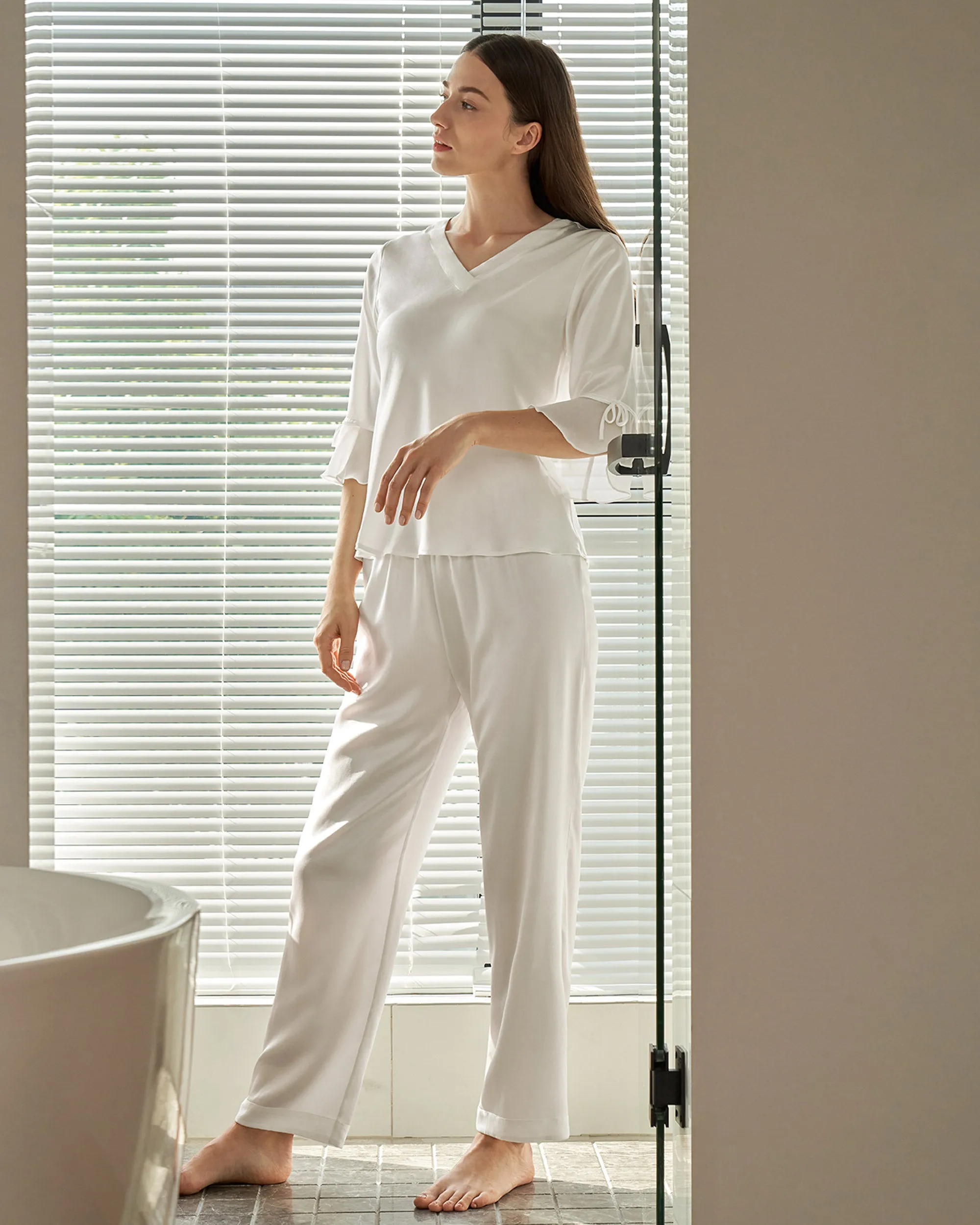22 Momme Laced  Women Silk Pajama Set