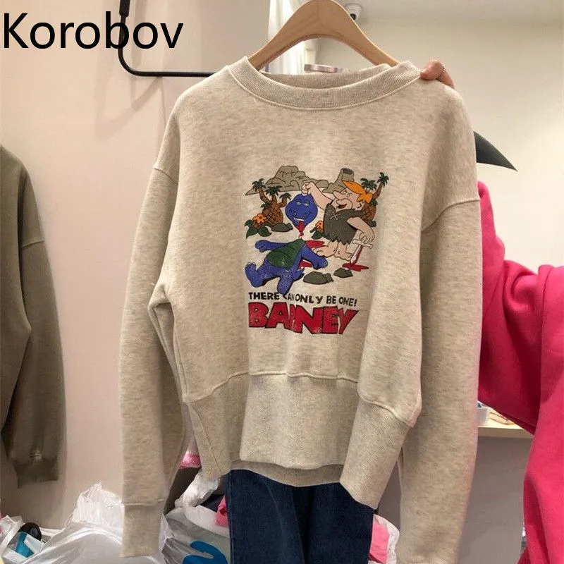Joskaa Christmas Gift Korobov Korean Women's Hoodie Spring and Autumn Thin Section 2024 New Fashion Cartoon Loose Shoulder Short Coat Jacket