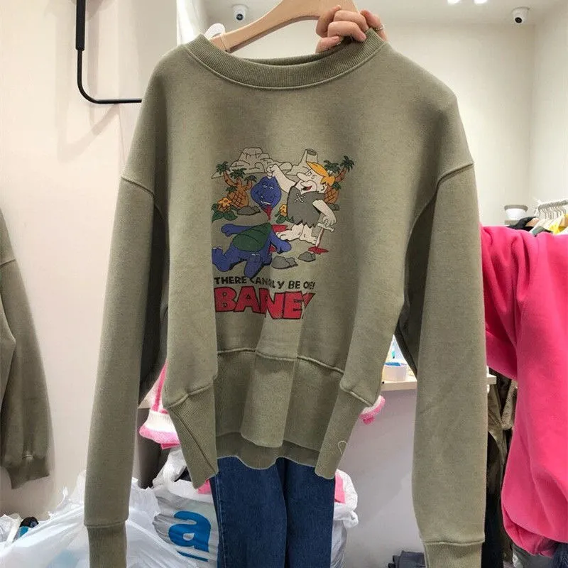 Joskaa Christmas Gift Korobov Korean Women's Hoodie Spring and Autumn Thin Section 2024 New Fashion Cartoon Loose Shoulder Short Coat Jacket