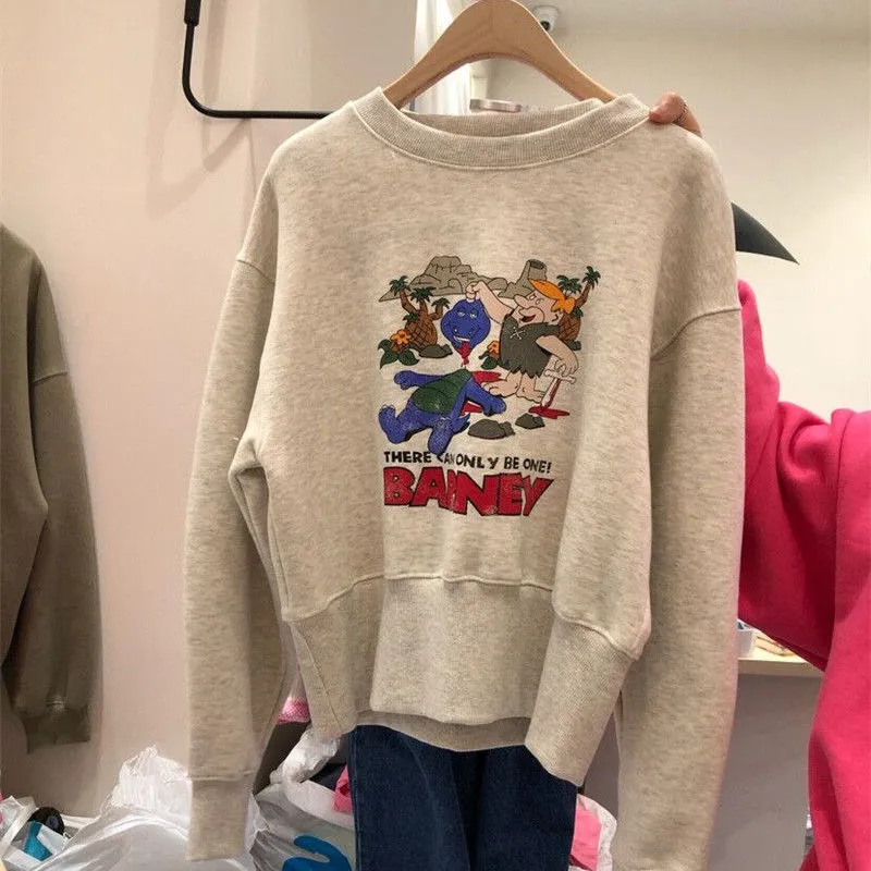 Joskaa Christmas Gift Korobov Korean Women's Hoodie Spring and Autumn Thin Section 2024 New Fashion Cartoon Loose Shoulder Short Coat Jacket