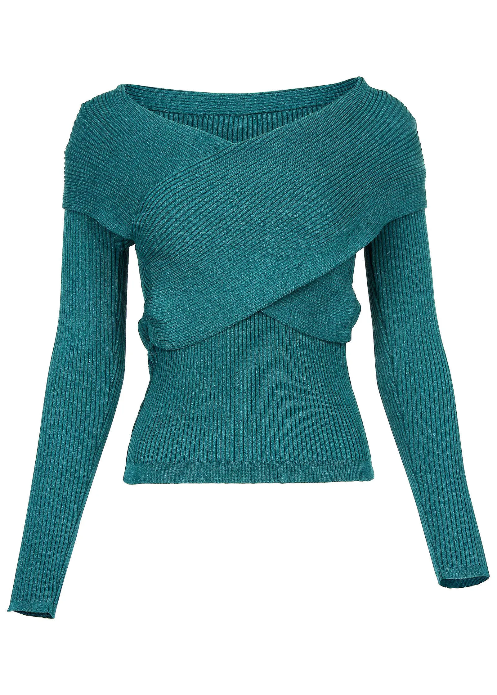 Ribbed Knit Wrap Sweater  - Deep Lake