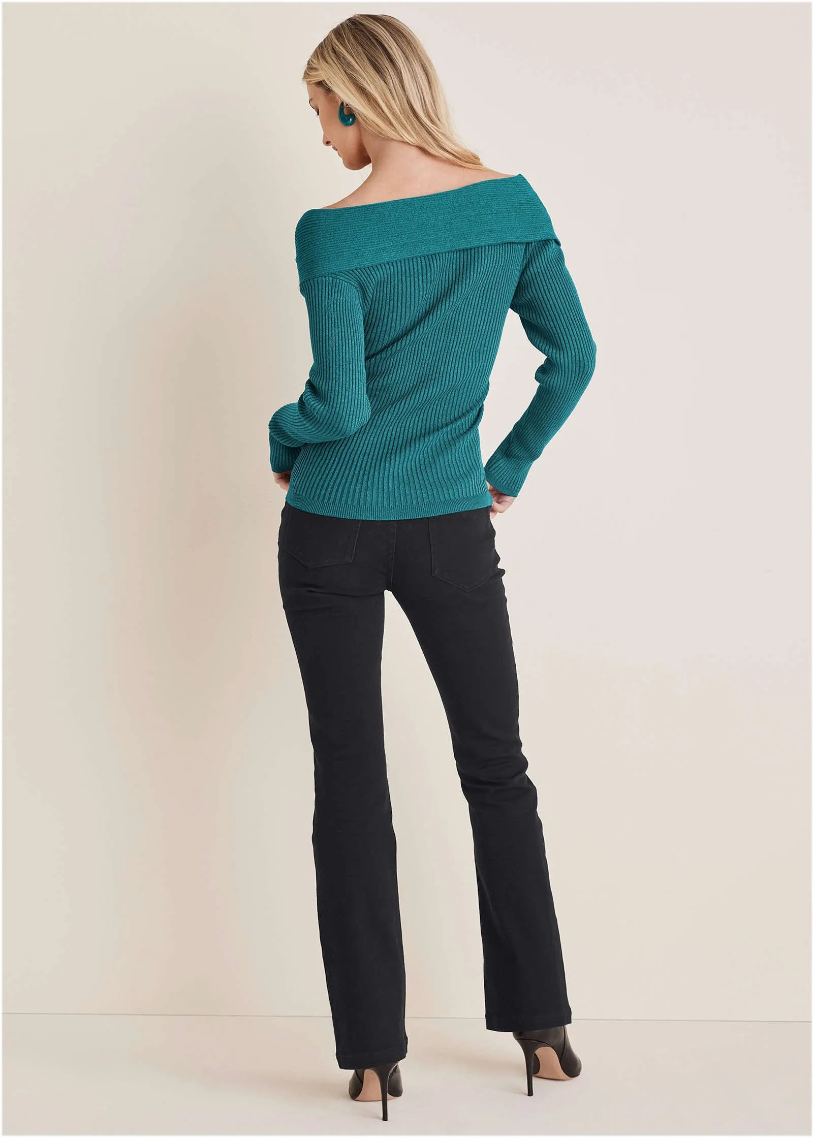 Ribbed Knit Wrap Sweater  - Deep Lake