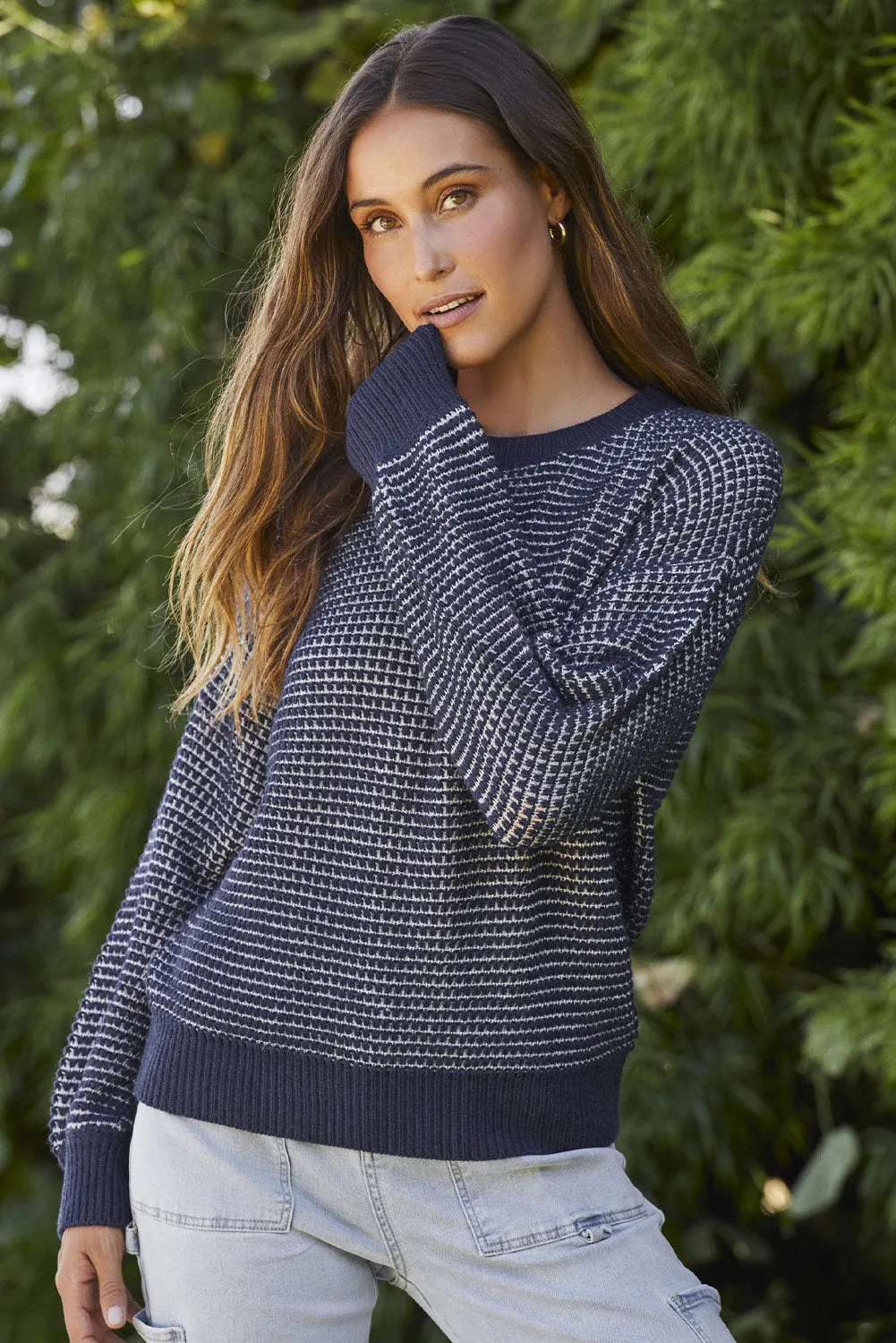 Women's Heathered Knit Drop Shoulder Puff Sleeve Sweater