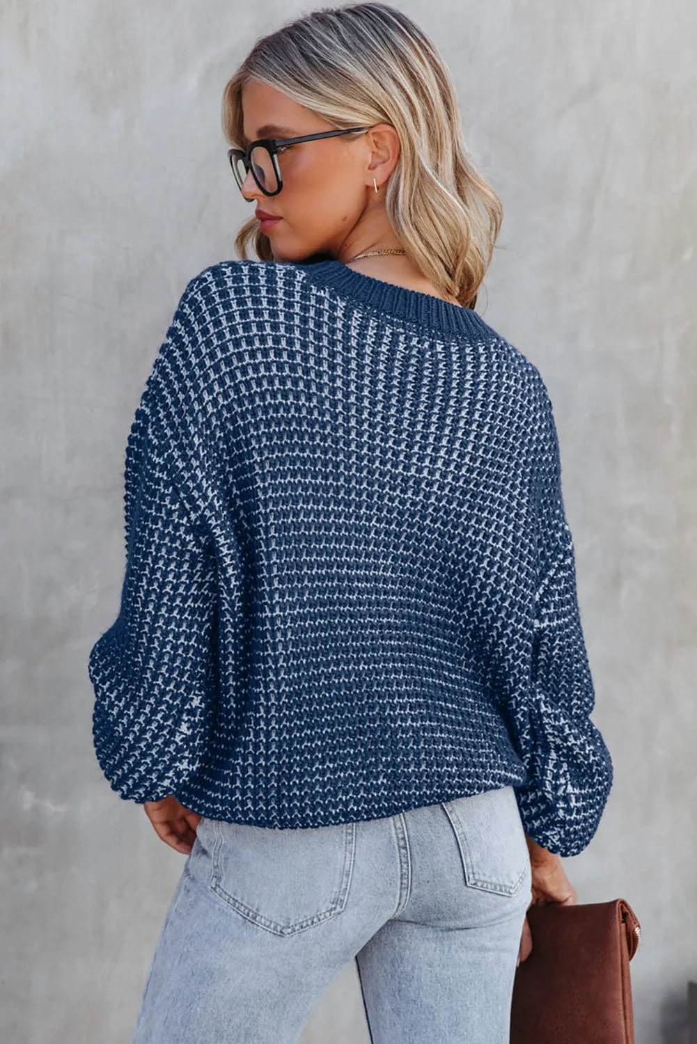 Women's Heathered Knit Drop Shoulder Puff Sleeve Sweater