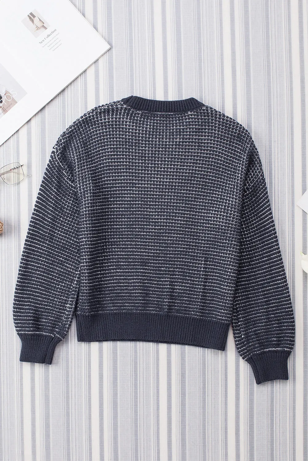 Women's Heathered Knit Drop Shoulder Puff Sleeve Sweater