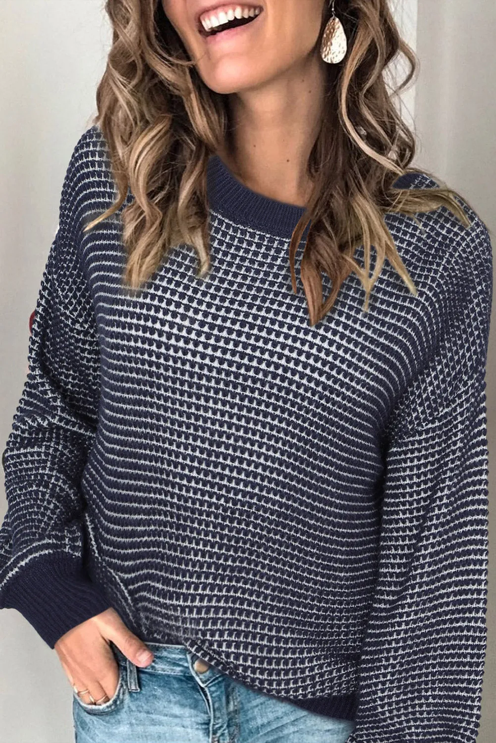 Women's Heathered Knit Drop Shoulder Puff Sleeve Sweater