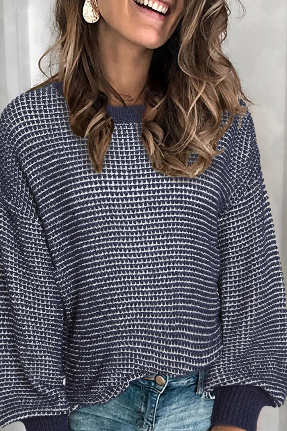 Women's Heathered Knit Drop Shoulder Puff Sleeve Sweater