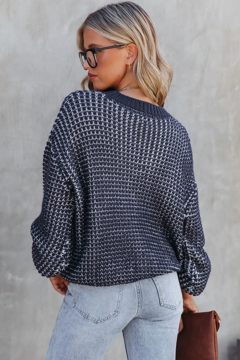Women's Heathered Knit Drop Shoulder Puff Sleeve Sweater